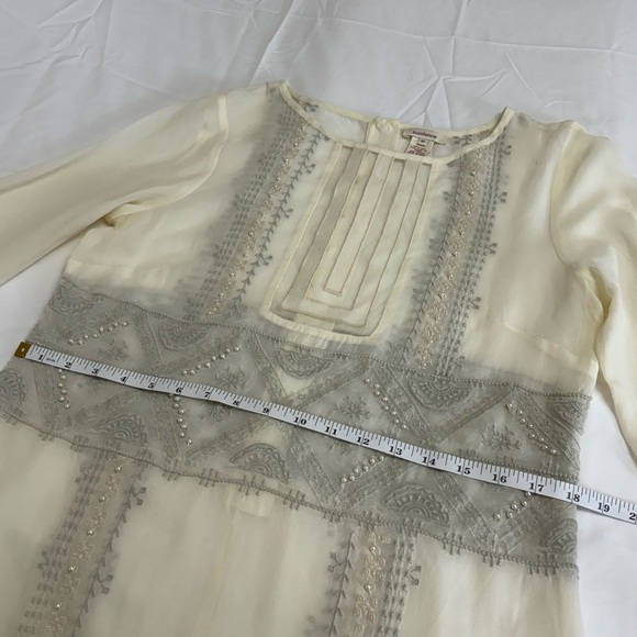 Sundance 100% Silk Beaded & Embroidered Midi Dress Size 10 With Slip Coastal - Picture 12 of 16